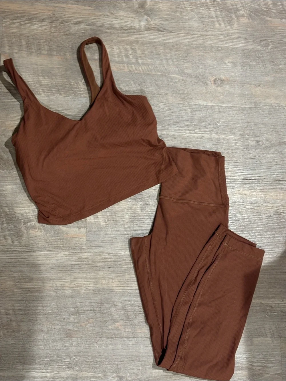 Lululemon brown ribbed align tank and leggings set
